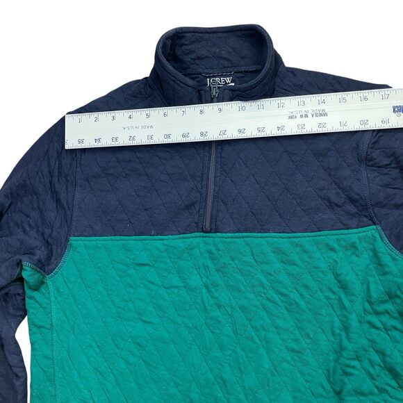 J Crew Sweater Mens M Green Quilted Half Zip Pullover Colorblock Smart Casual - Picture 6 of 16